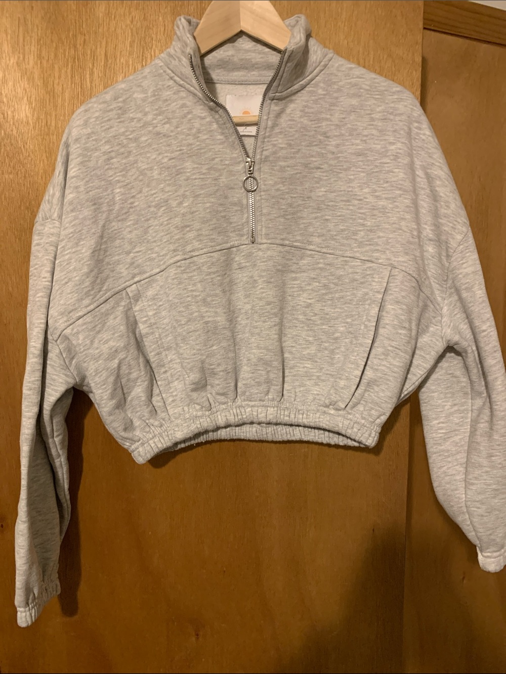 Cropped Heather Gray Quarter-Zip Turtleneck Sweatshirt